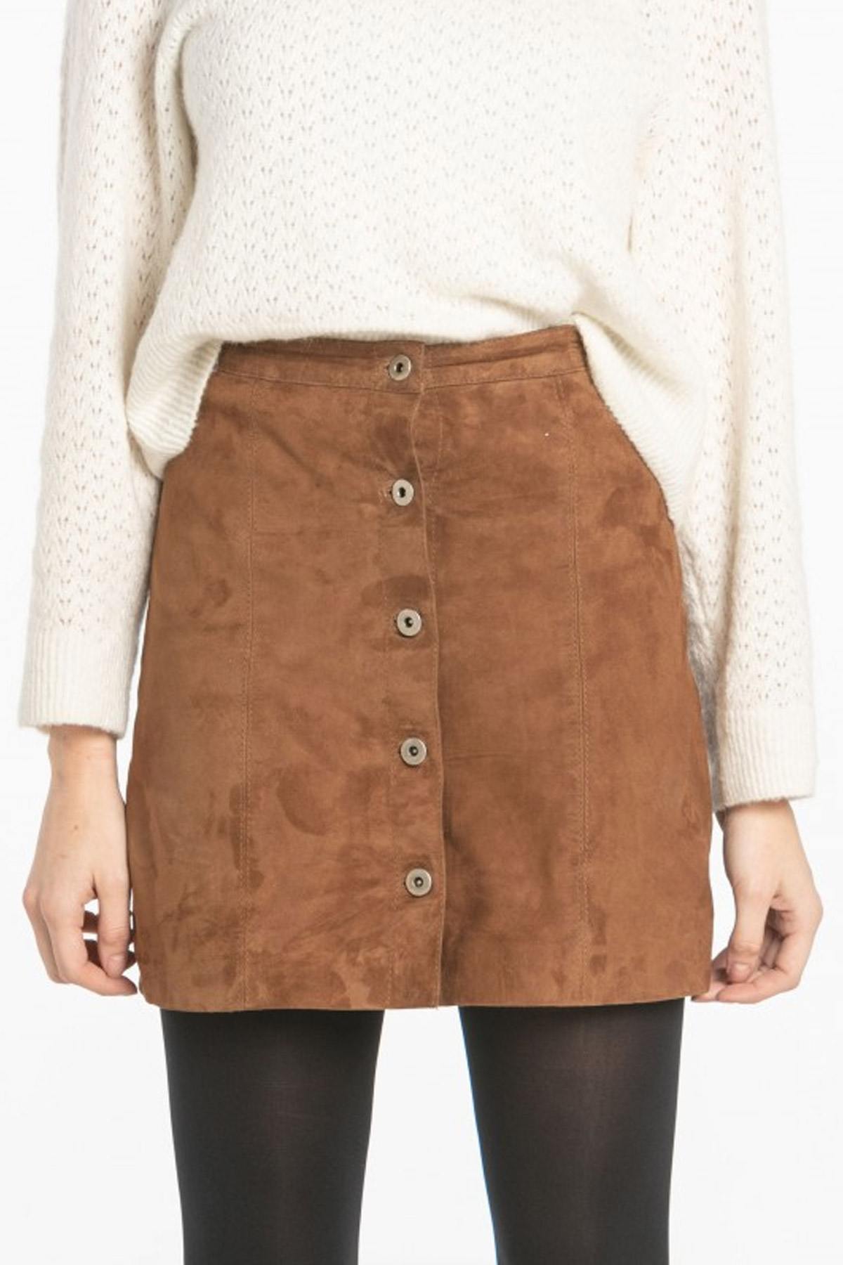 High-waisted velvet suede leather skirt - Image n°4