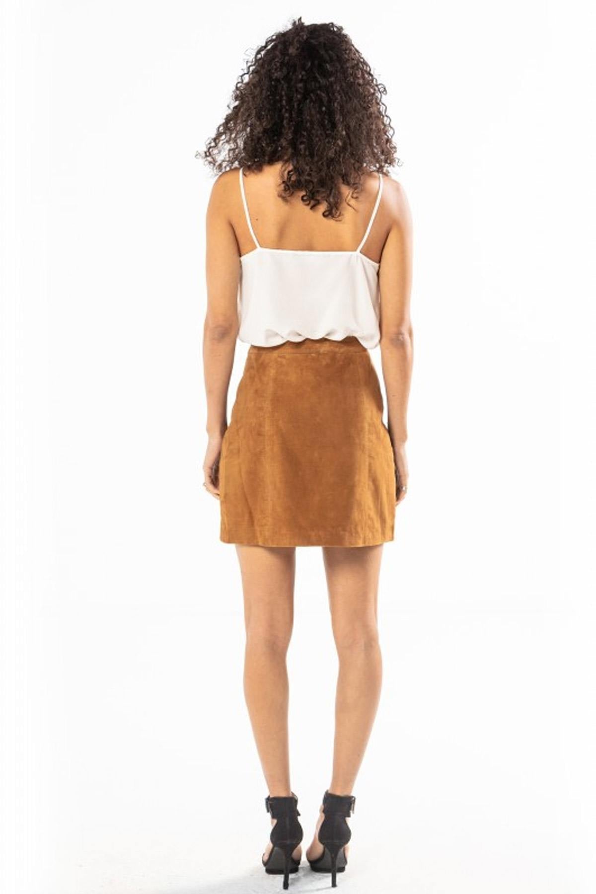 High-waisted velvet suede leather skirt - Image n°3