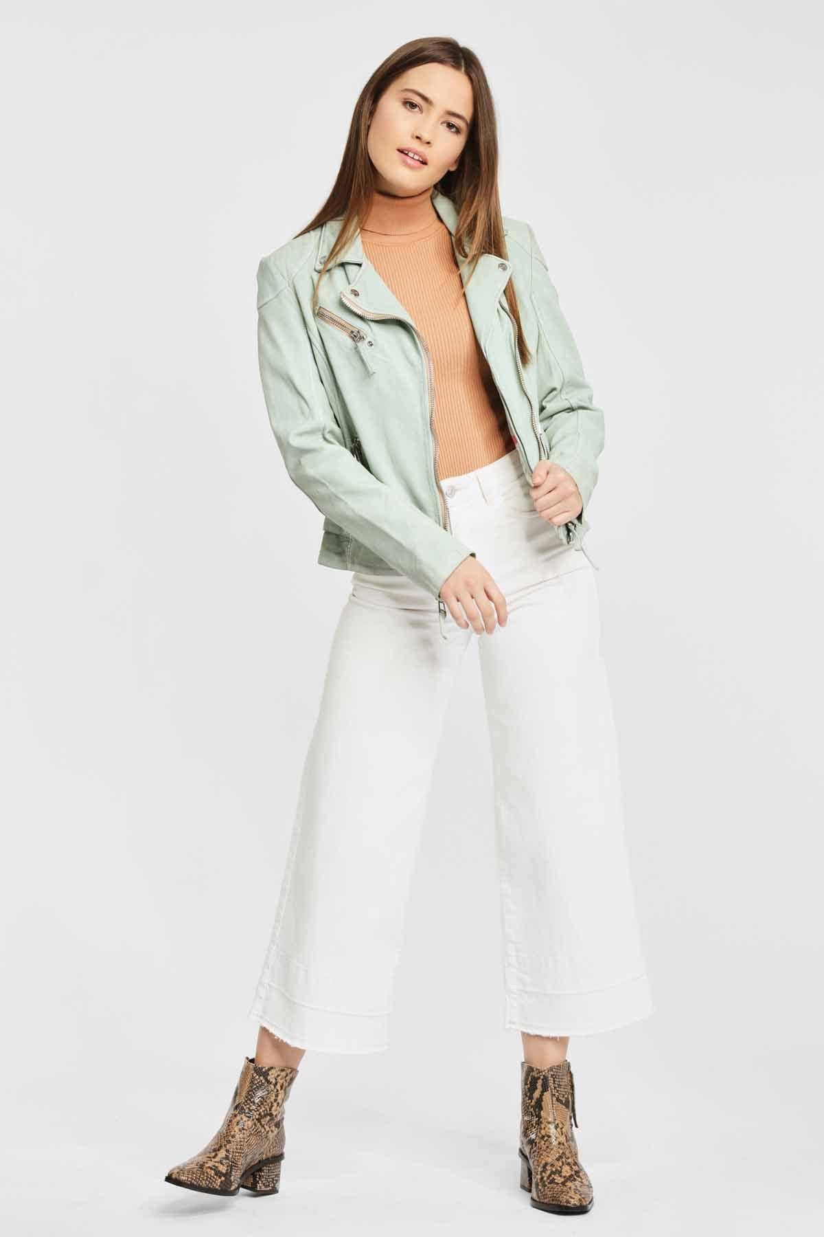 Women's light green Biker Jacket - Image n°2