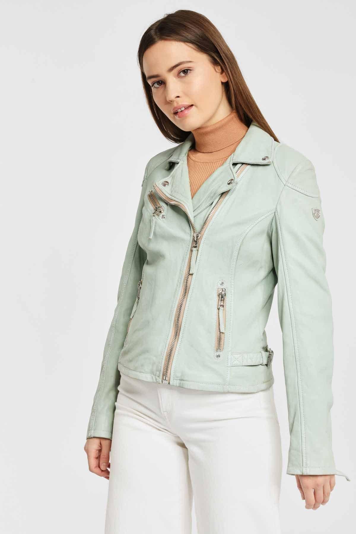 Women's light green Biker Jacket - Image n°1