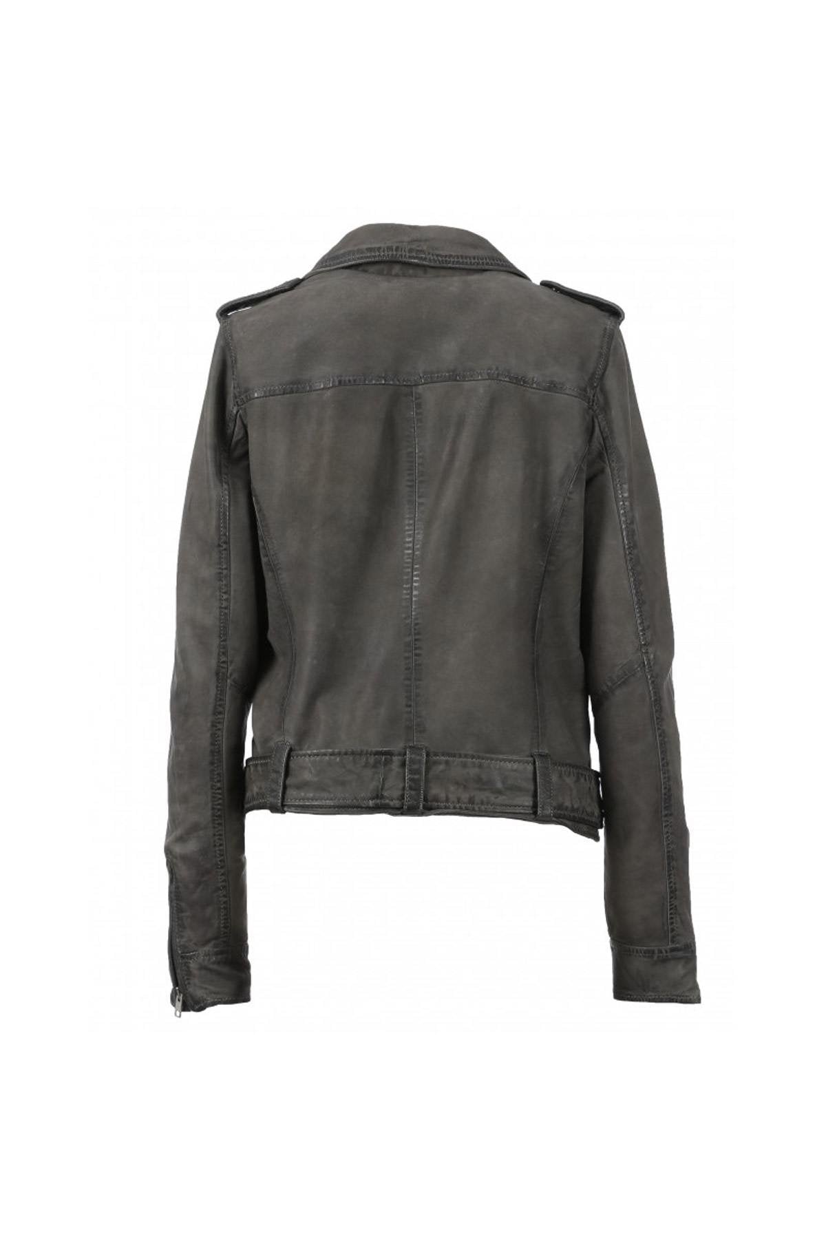 Gray nubuck belted Biker Jacket for women - Image n°2