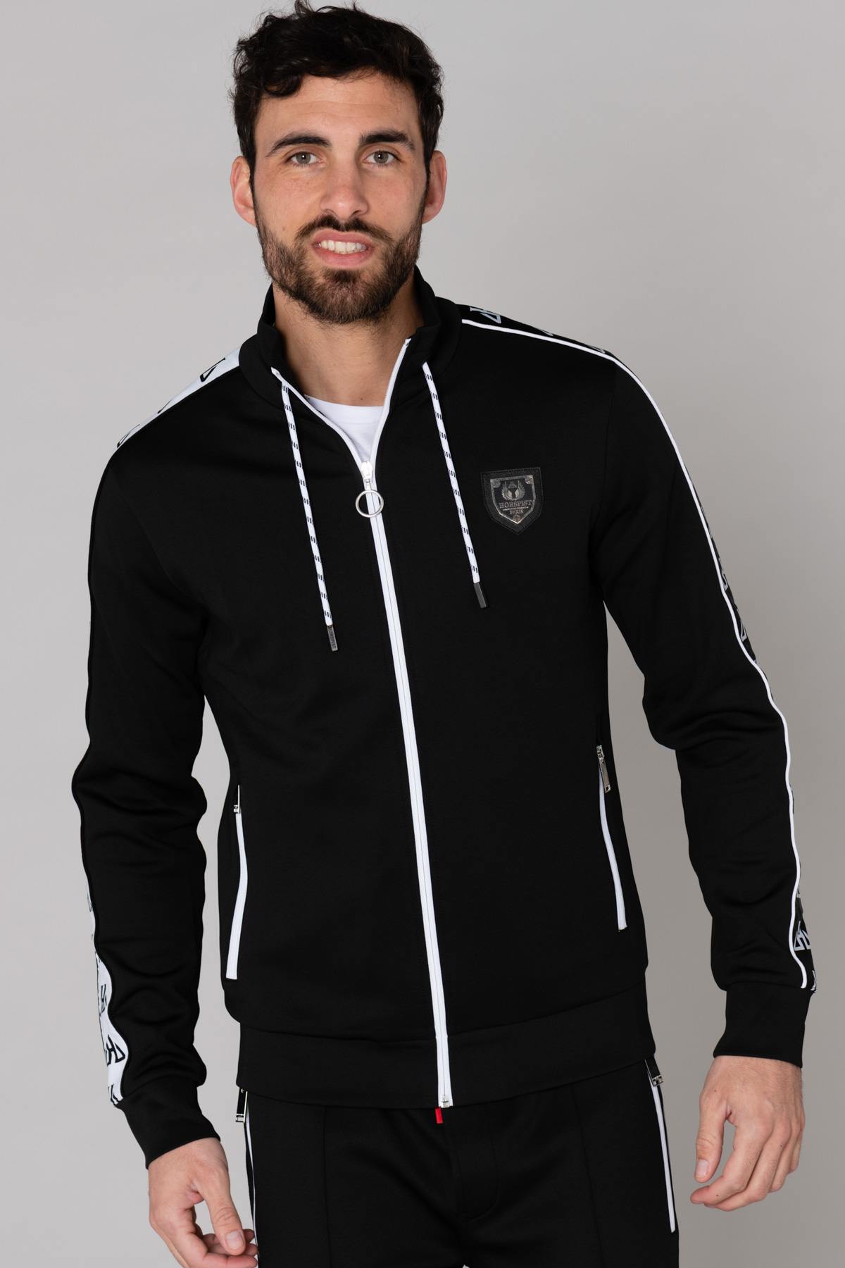 Black jogging jacket with white piping - Image n°2