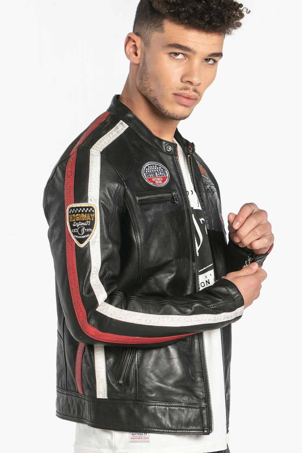 Motor Club black leather jacket for men - Image n°3