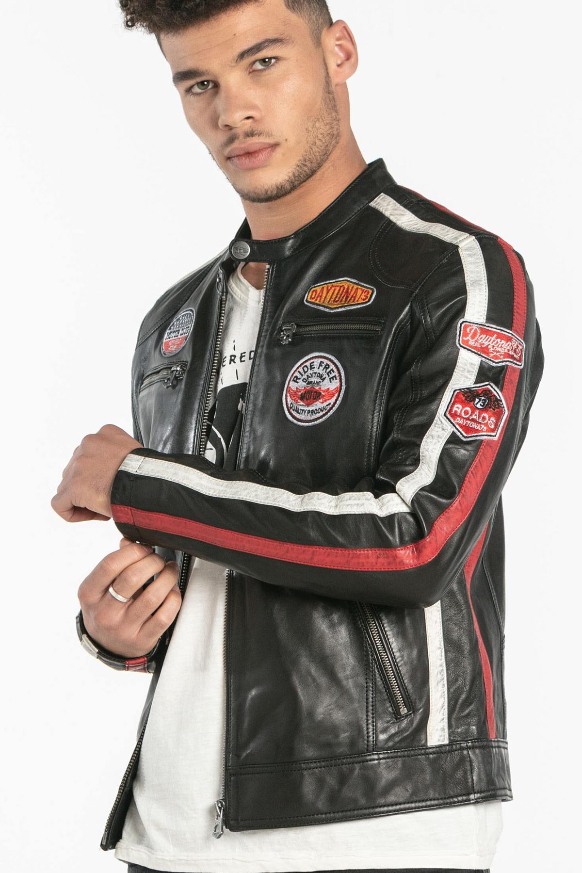 Motor Club black leather jacket for men - Image n°1