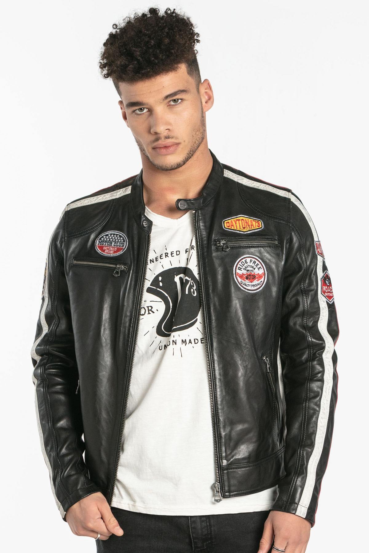 Motor Club black leather jacket for men - Image n°5