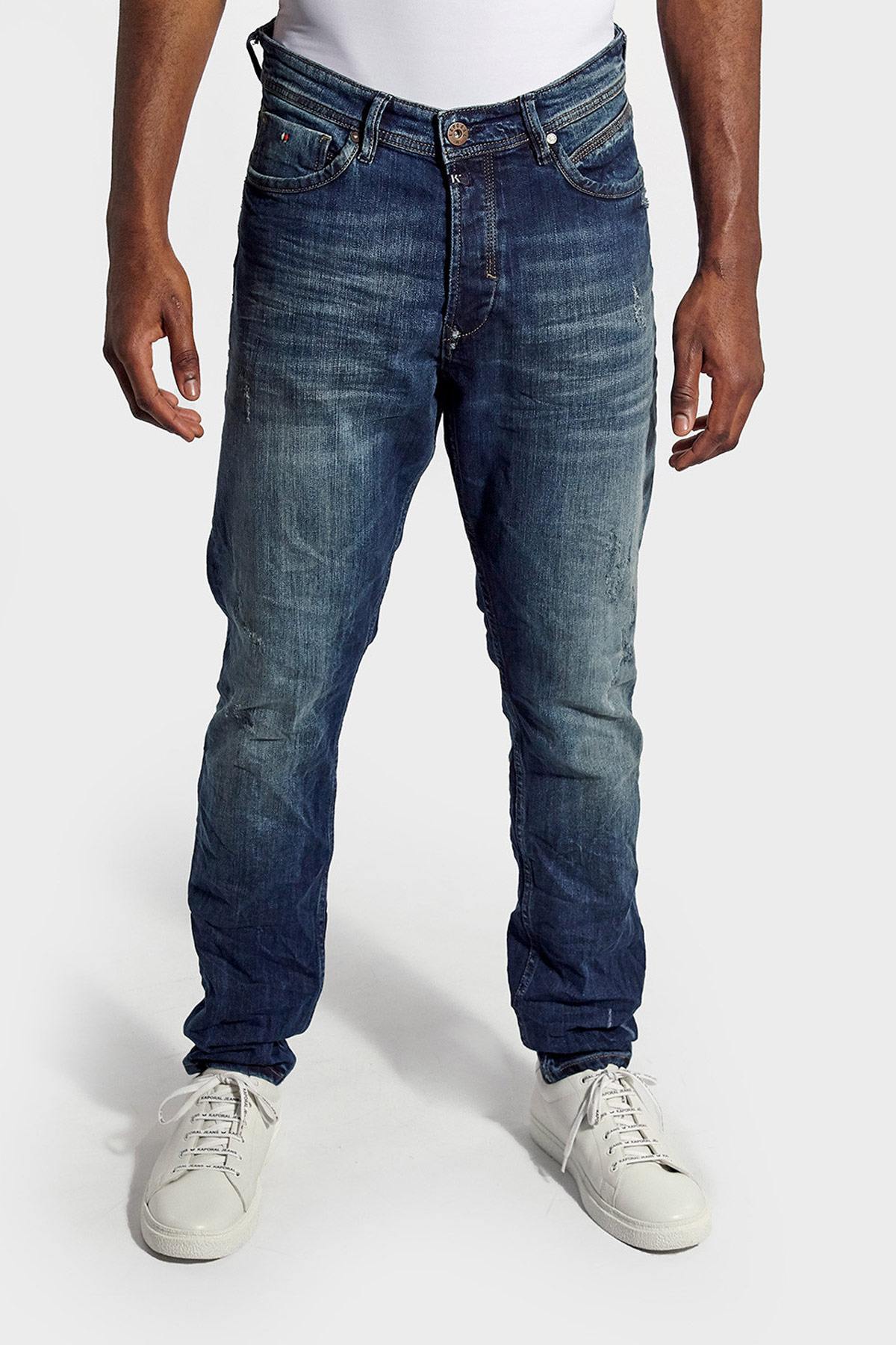 Men's regular-fit washed blue jeans - Image n°1