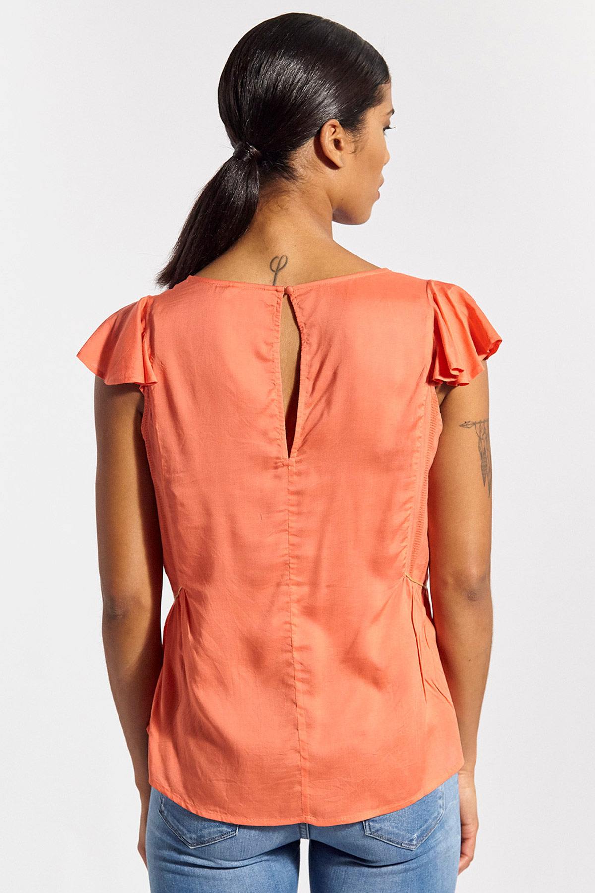 Orange loose fit V-neck T-shirt - Image n°2