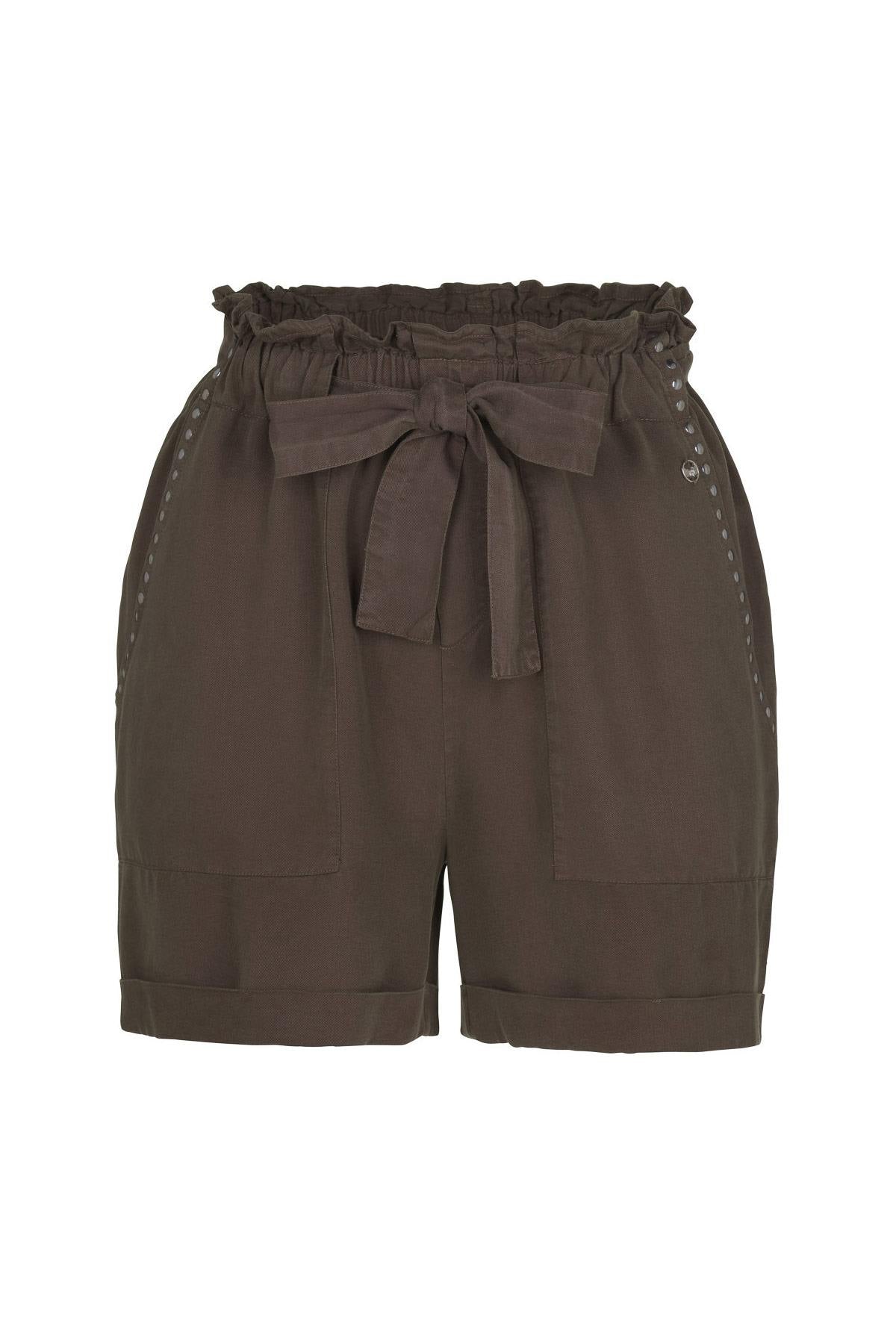 Women's summer shorts in khaki lyocell - Image n°5