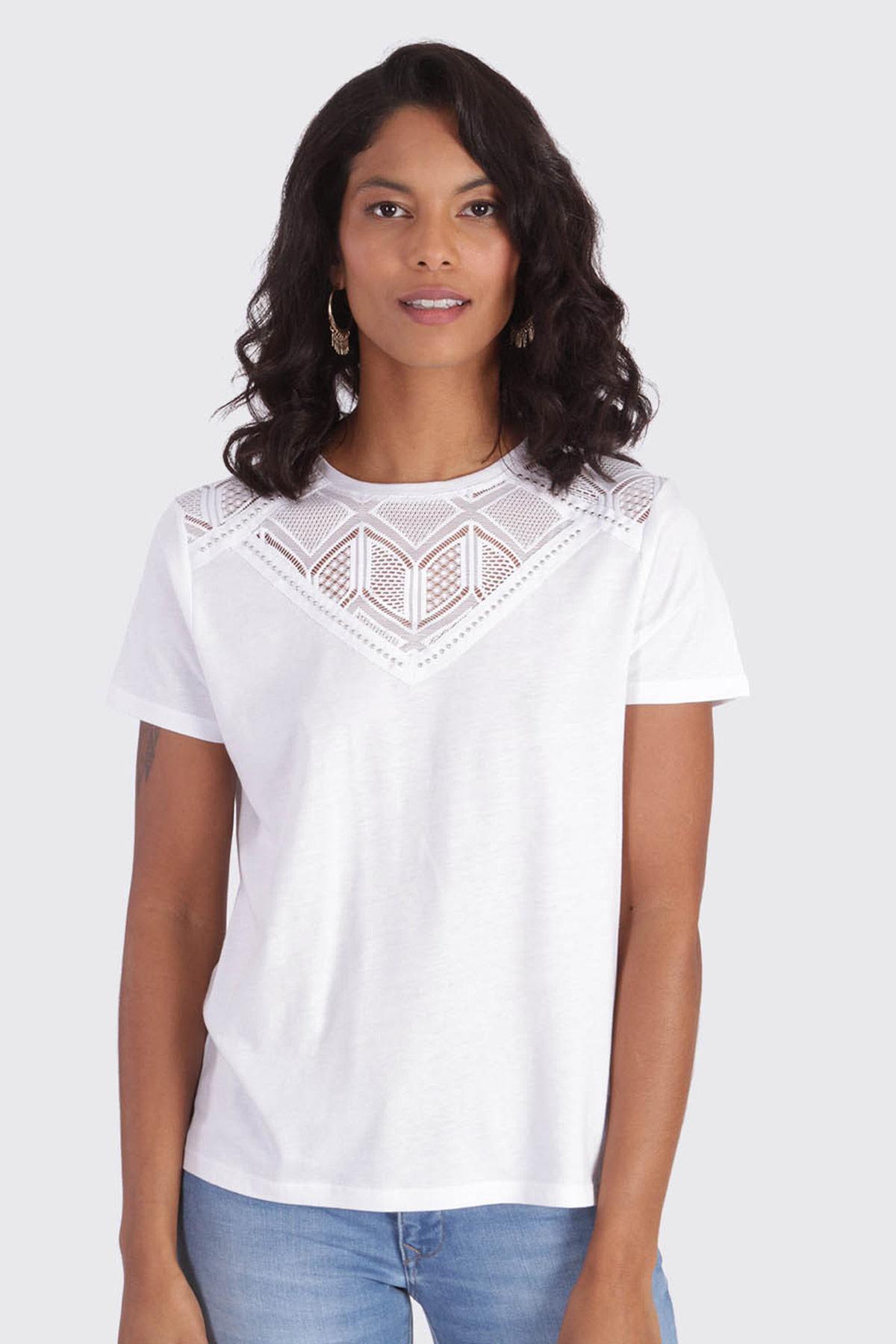 Women's white short-sleeved t-shirt - Image n°1