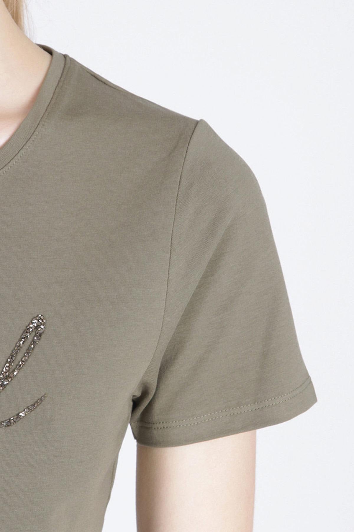 Slim fit khaki T-shirt - Image n°3