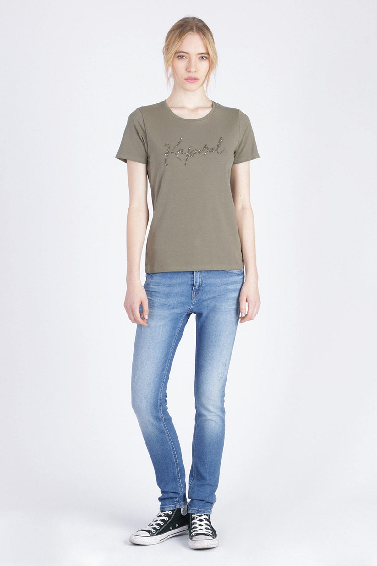 Slim fit khaki T-shirt - Image n°4