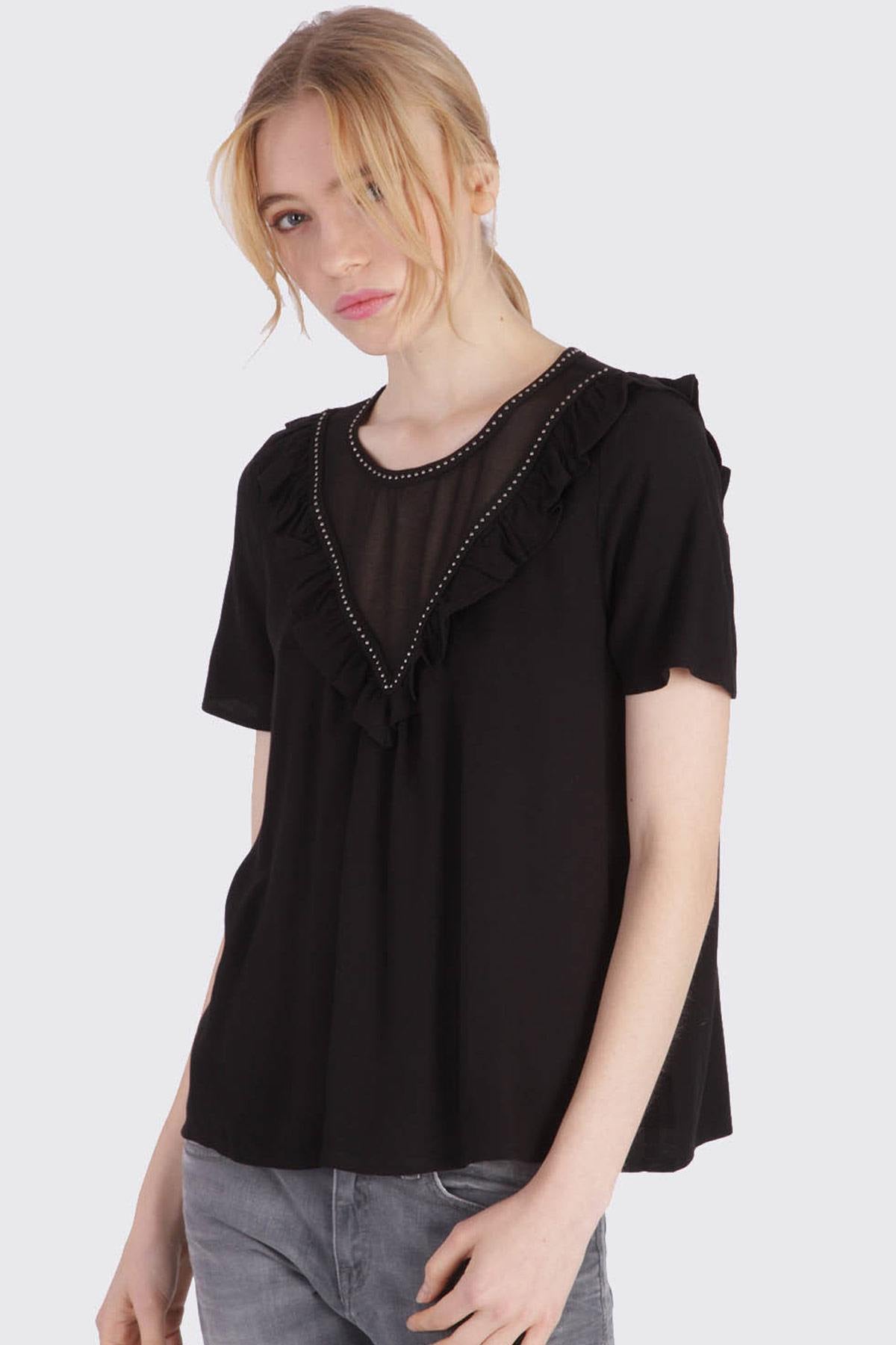 Light women's black top with veil - Image n°1