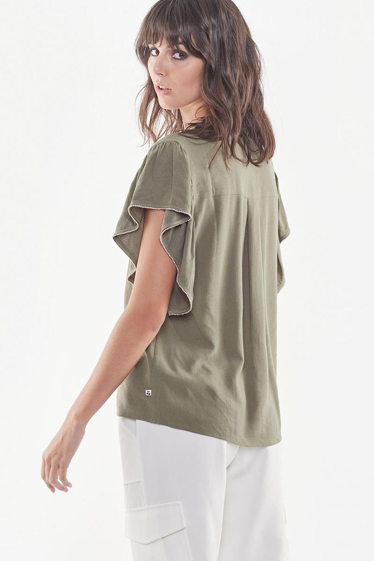 Loose top for women in khaki color - Image n°5