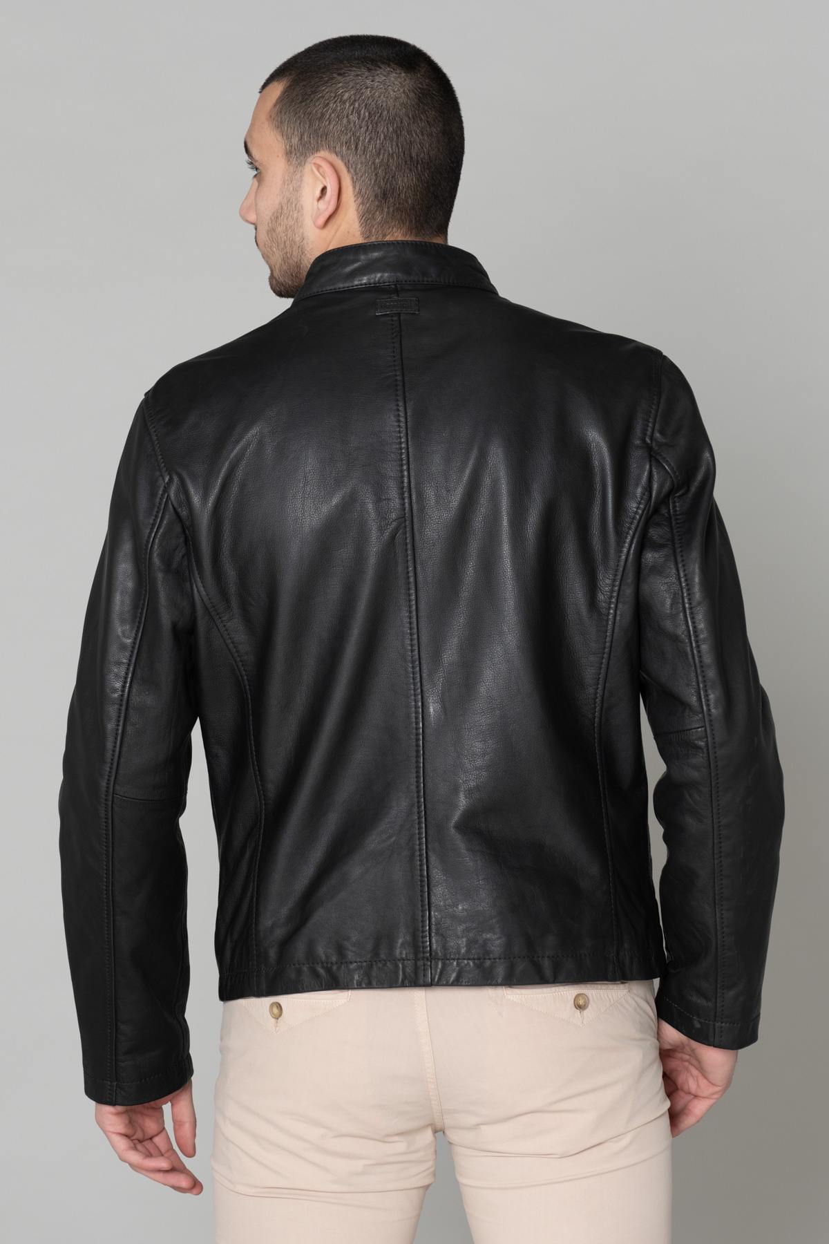 Black leather jacket with snap collar - Image n°5