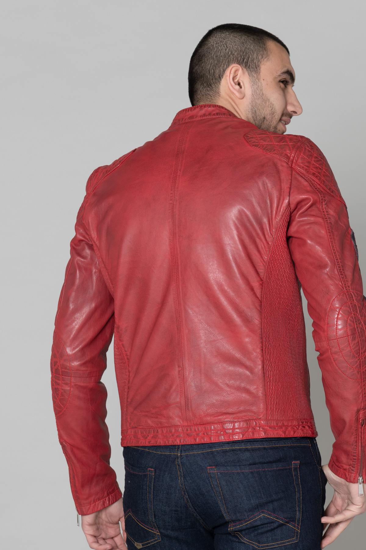 Red leather jacket with biker patches - Image n°6