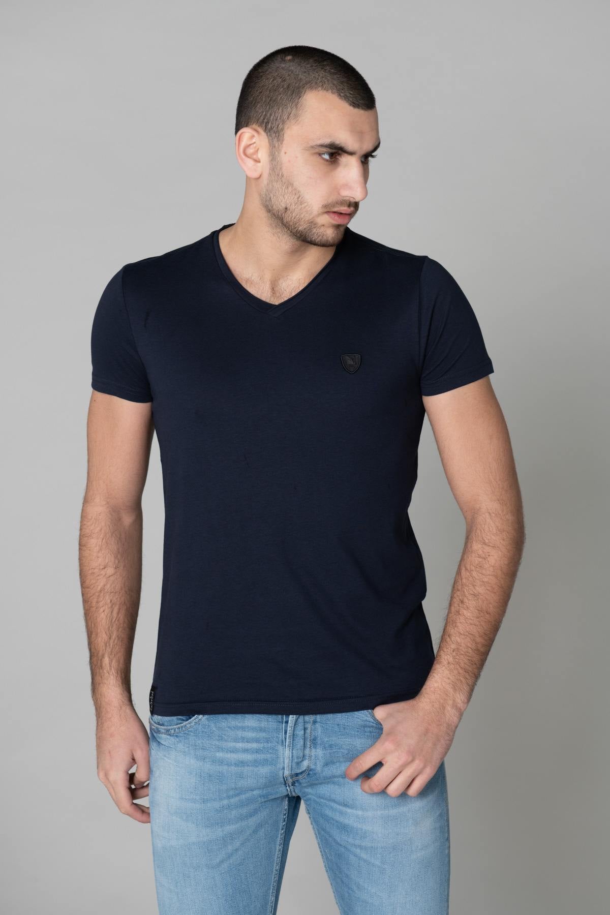 Navy blue V-neck t-shirt - Image n°1