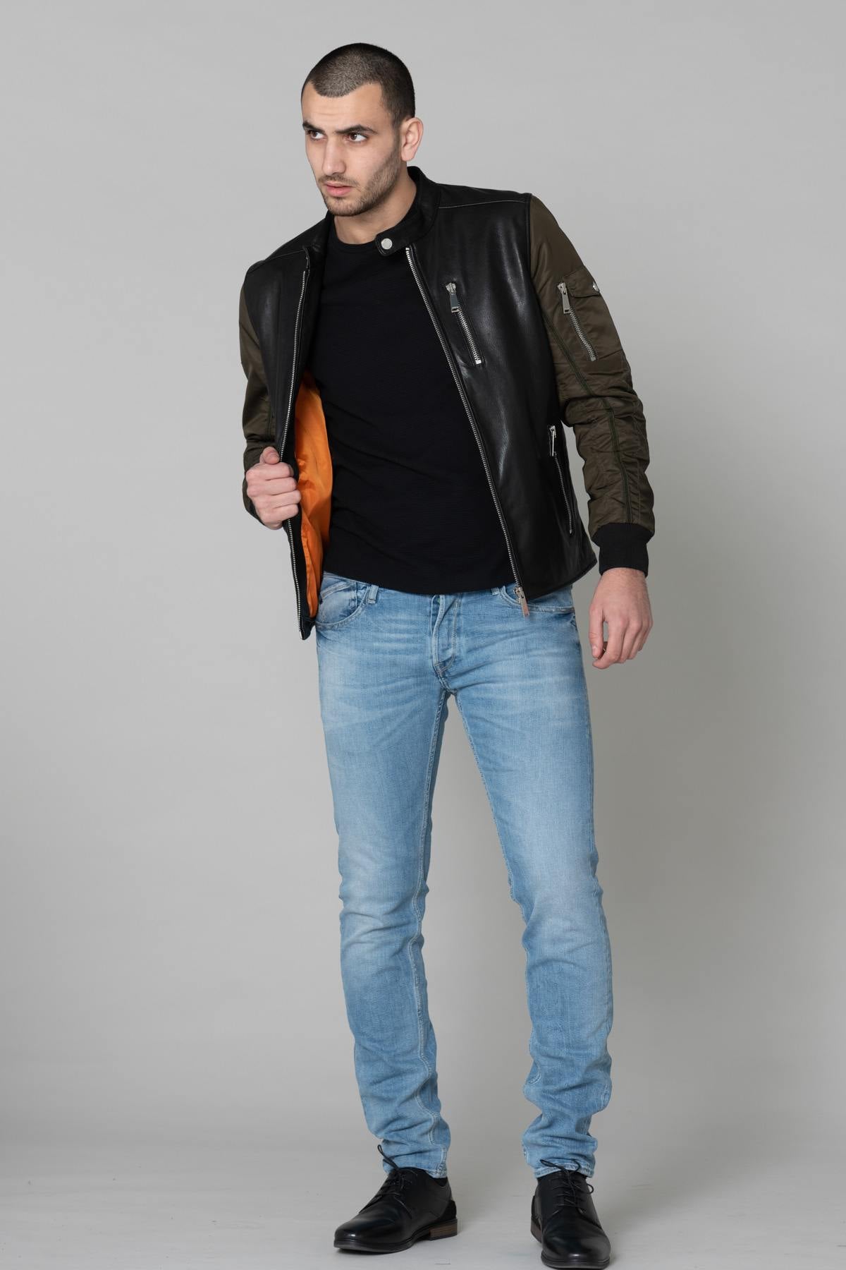 Bi-material bomber with orange lining - Image n°2