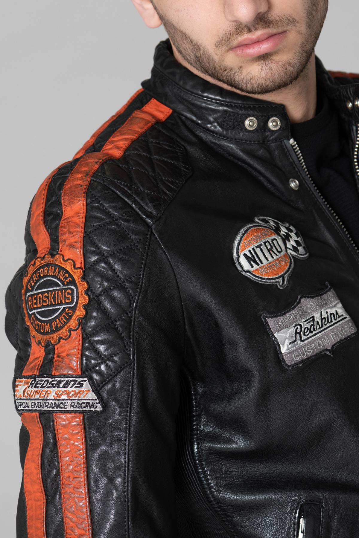 Black leather biker jacket with patches - Image n°9