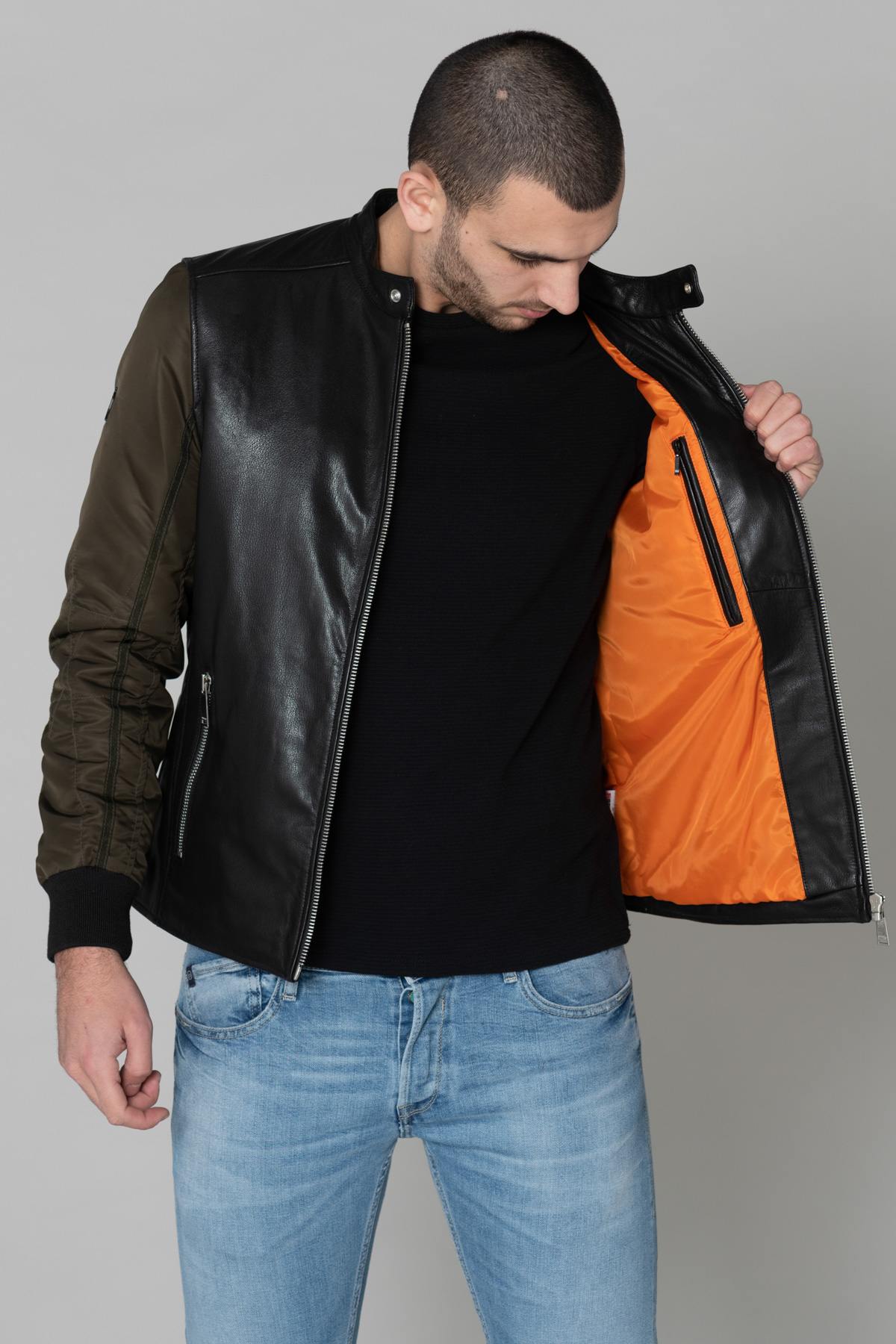 Bi-material bomber with orange lining - Image n°5