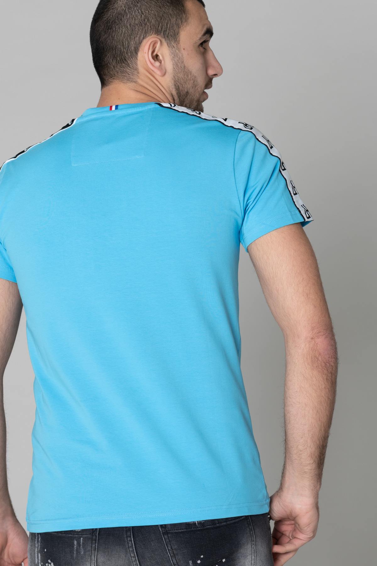 Turquoise blue t-shirt with shoulder edging - Image n°4