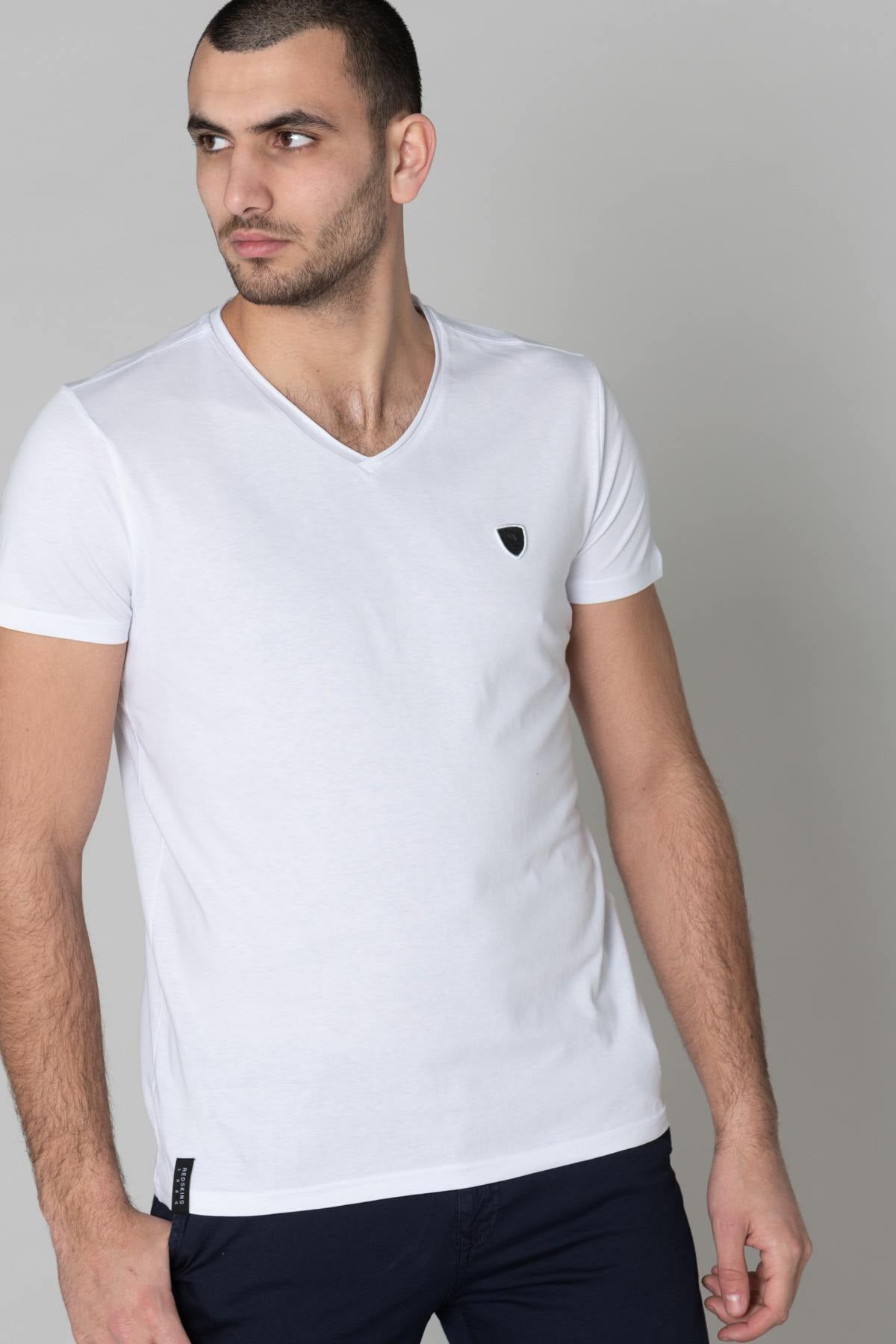 Men's plain white V-neck t-shirt - Image n°1