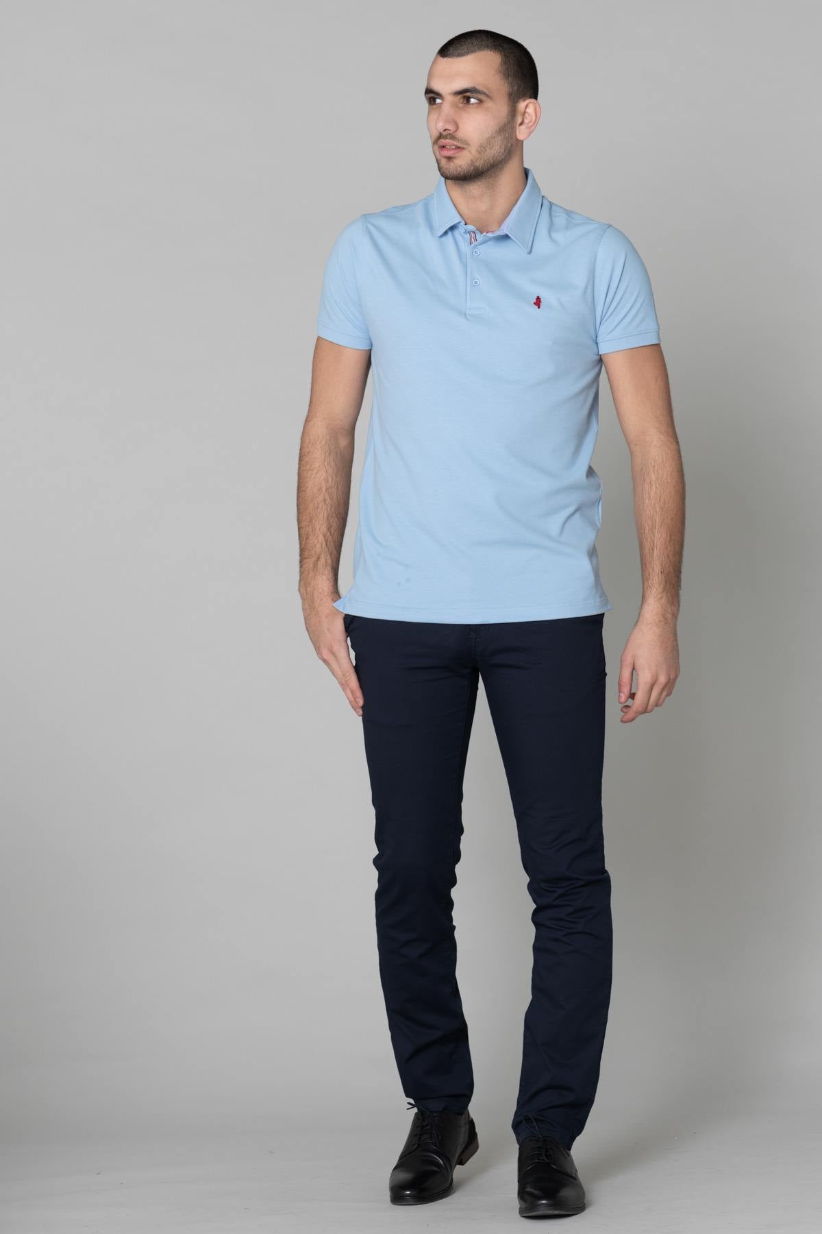 Sky blue polo shirt for men - Image n°3