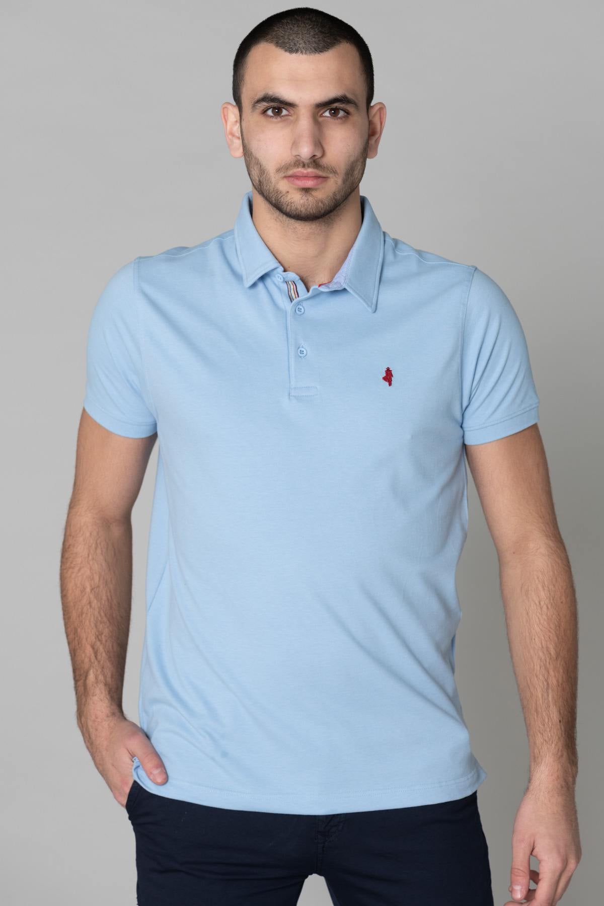 Sky blue polo shirt for men - Image n°1