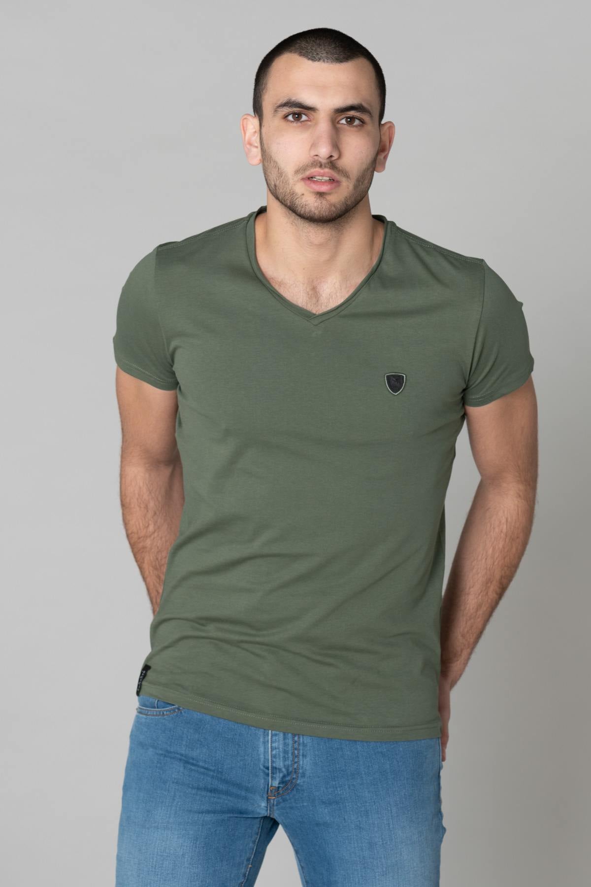 Khaki color t-shirt for men - Image n°1