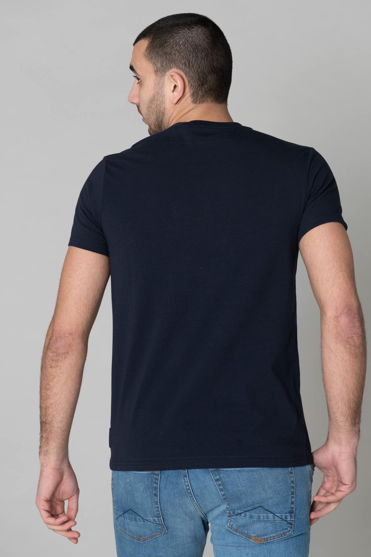 Navy blue round-neck T-shirt with logo - Image n°3