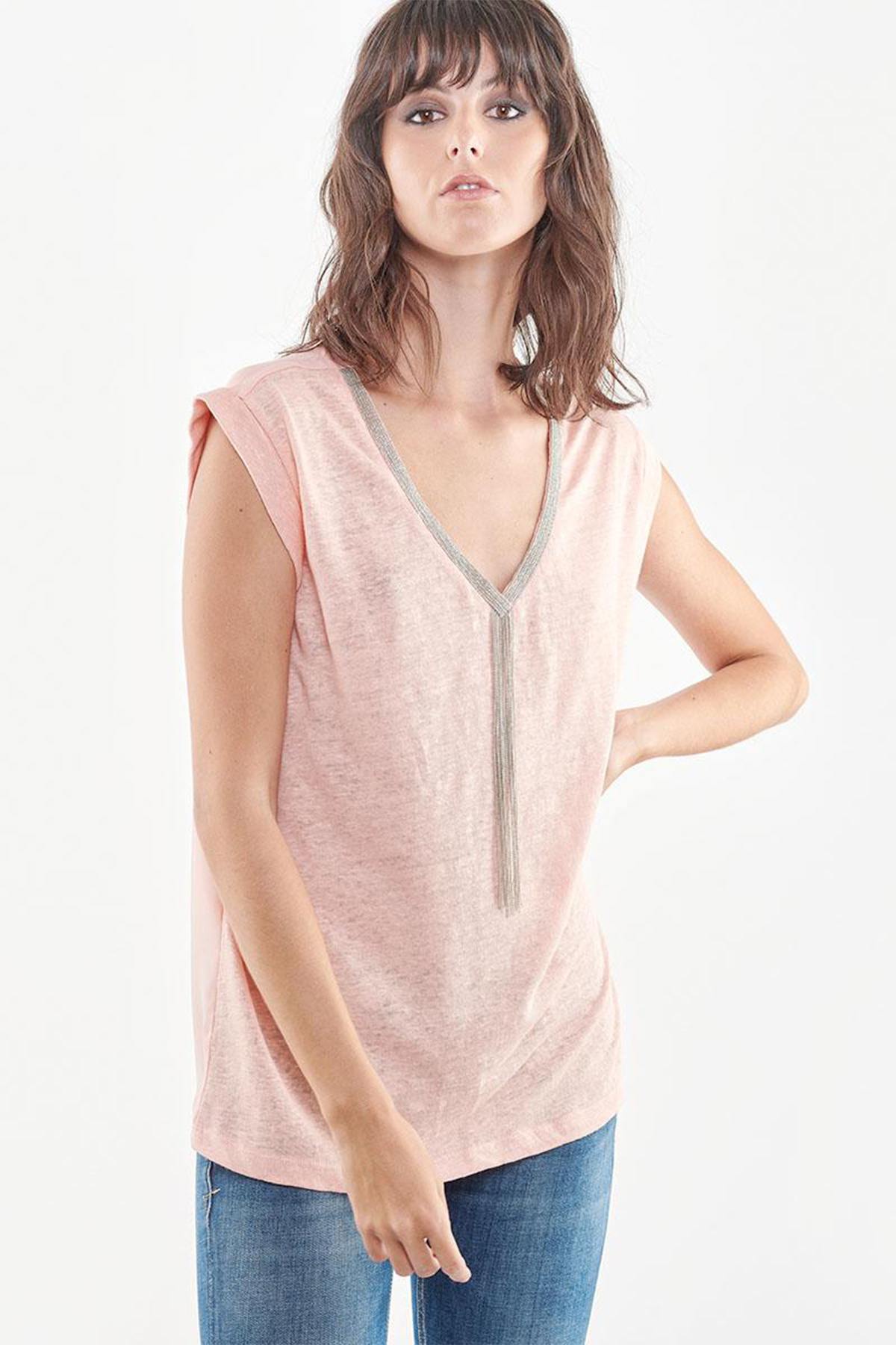 Light peach linen T-shirt - Image n°1