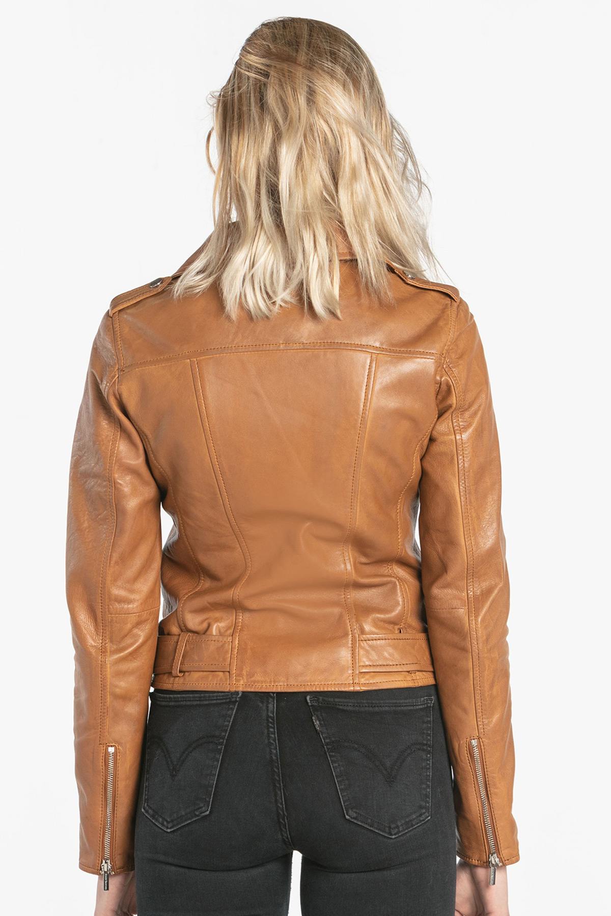 Women's cognac lambskin perfecto - Image n°3