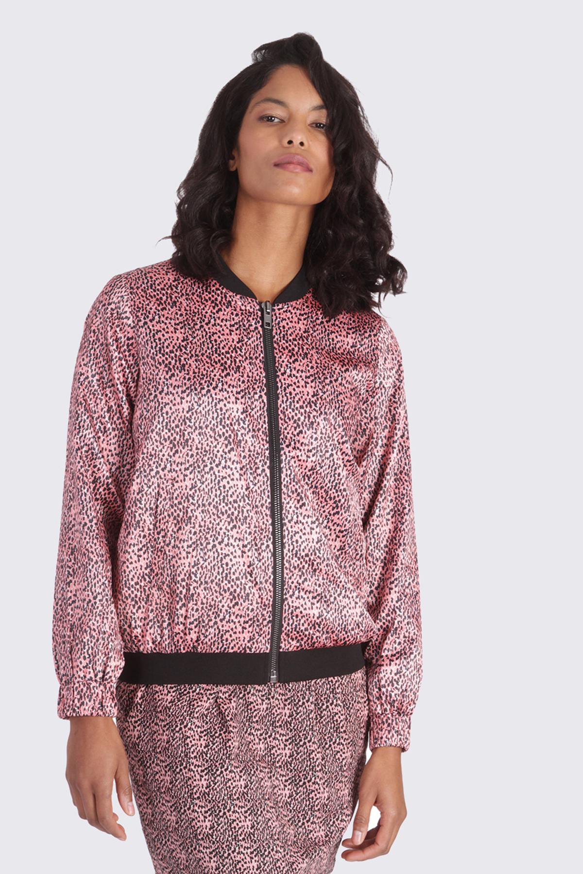 Pink leopard print bomber jacket - Image n°1