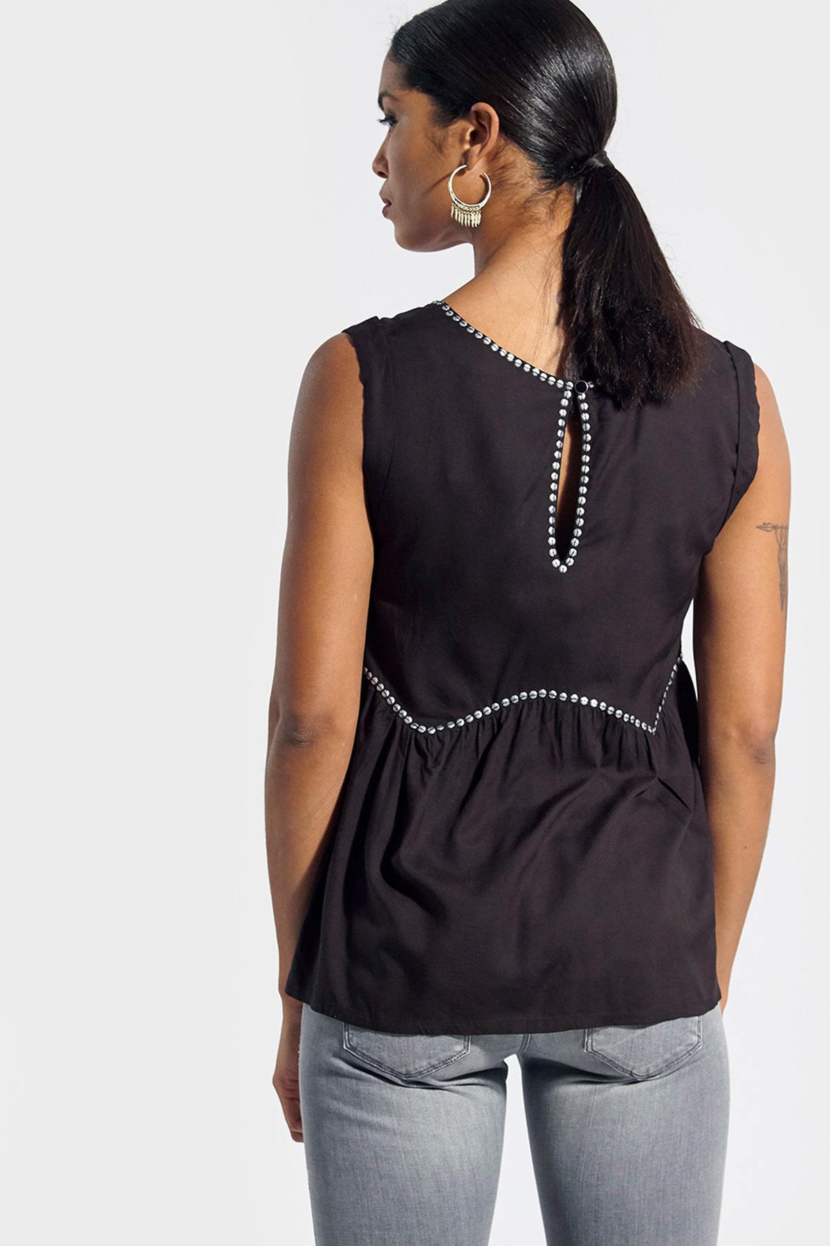 Women's black V-neck tank top - Image n°2