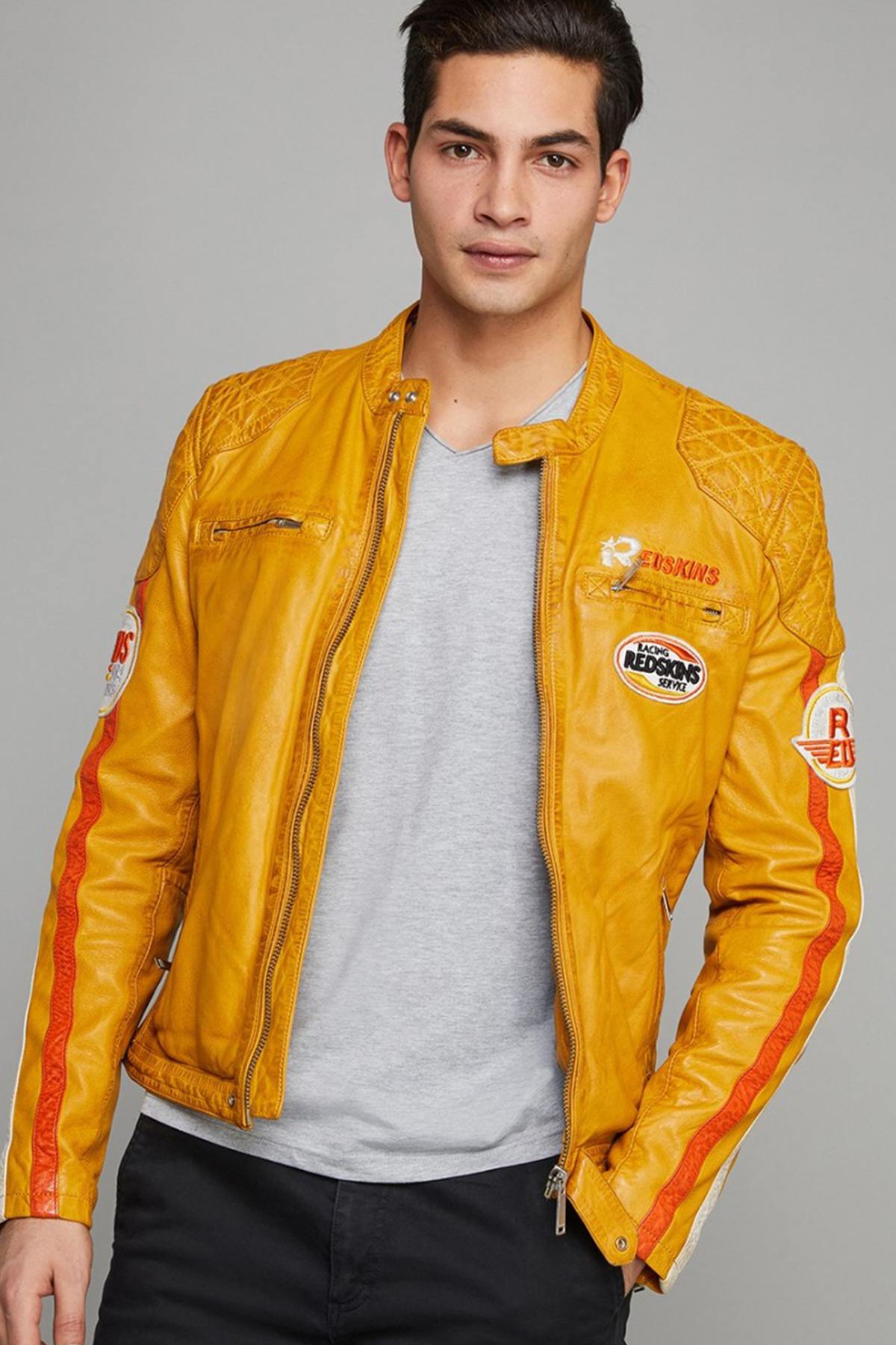 Yellow racing leather jacket - Image n°1