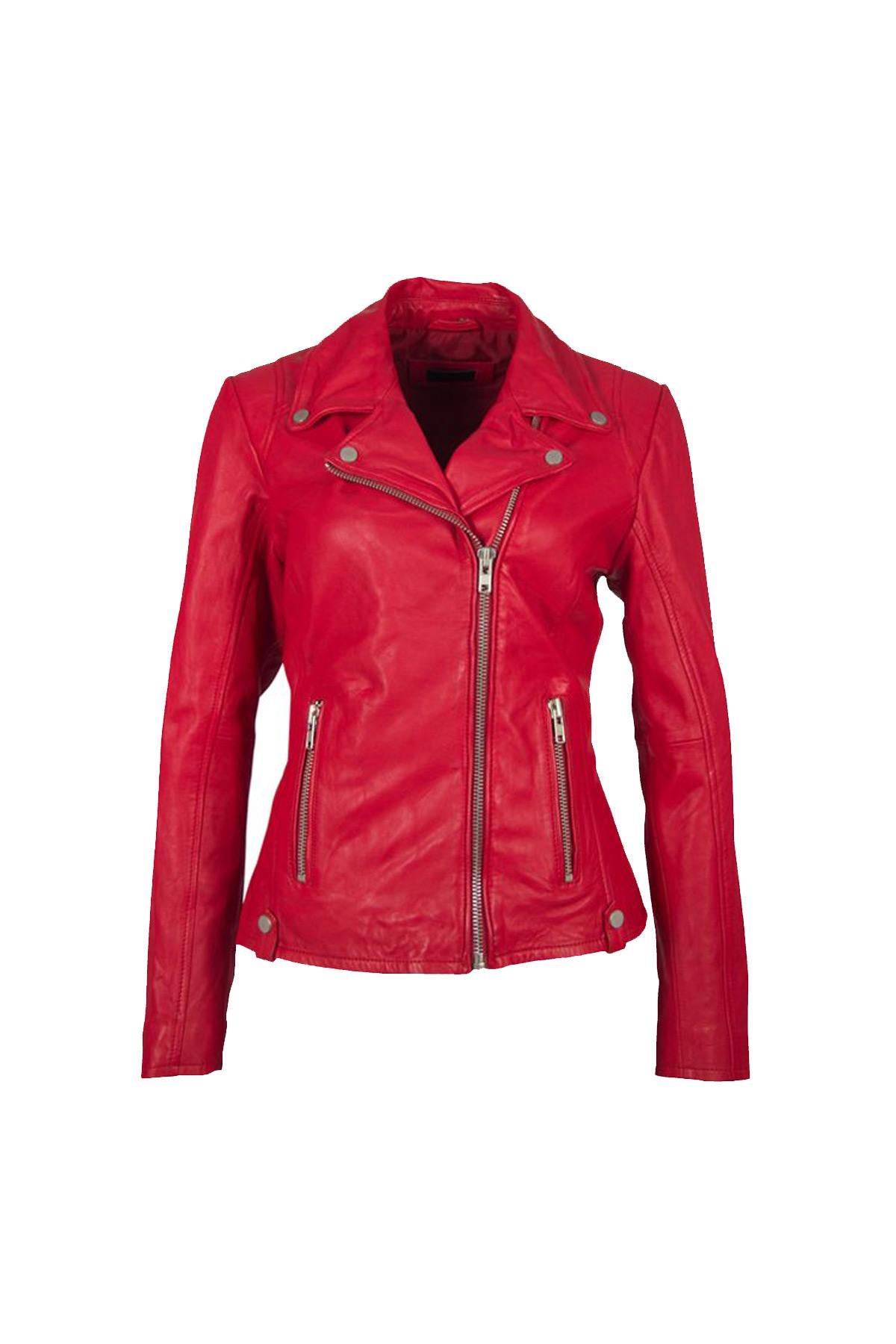 Women's red leather Biker Jacket - Image n°7