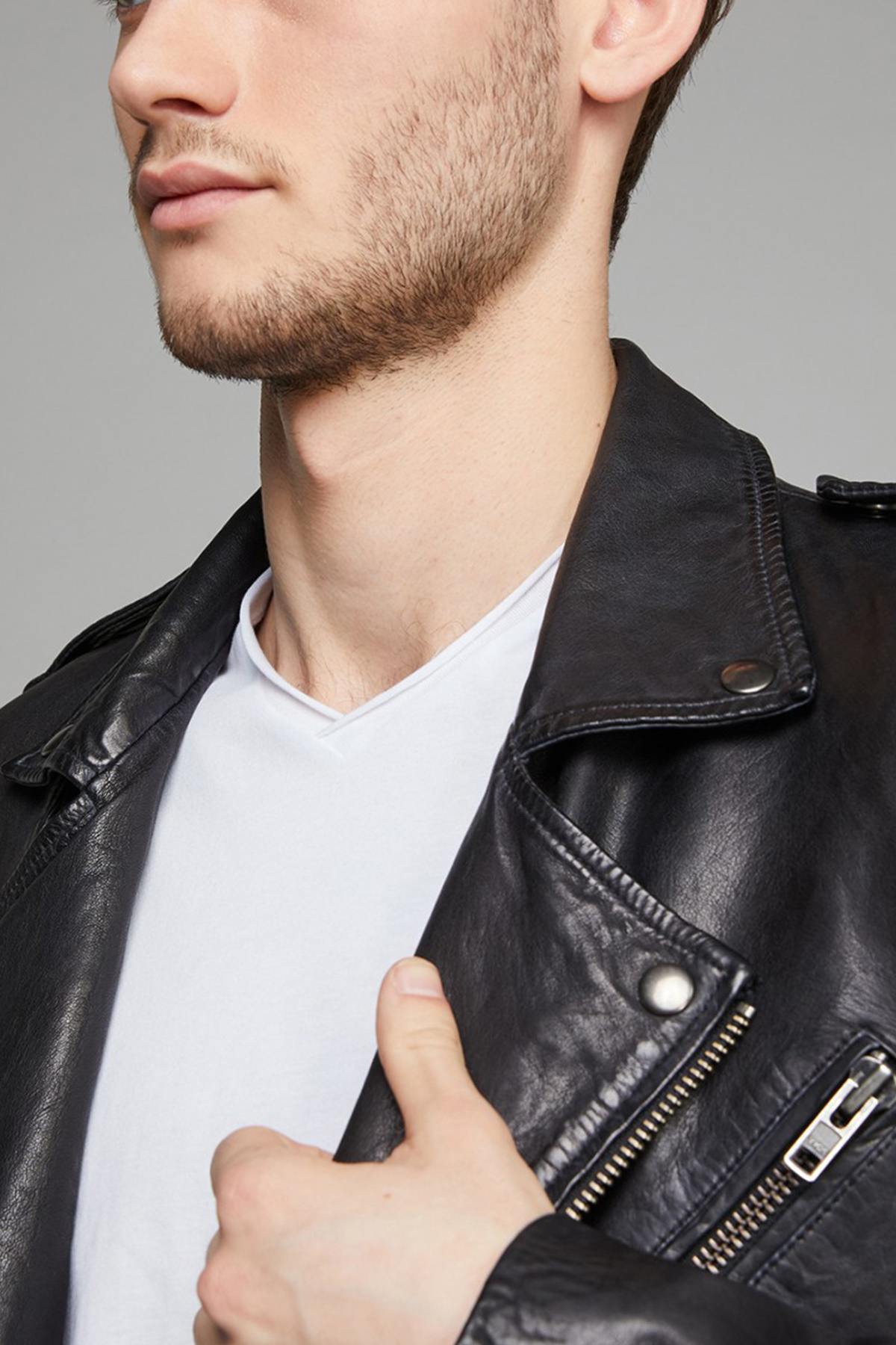 Black sheepskin rock jacket - Image n°2