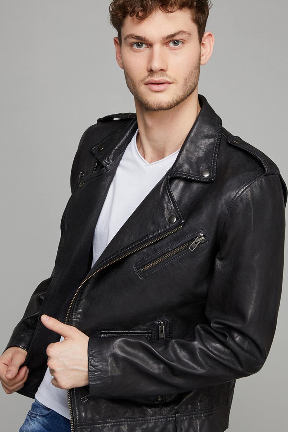 Black sheepskin rock jacket - Image n°3