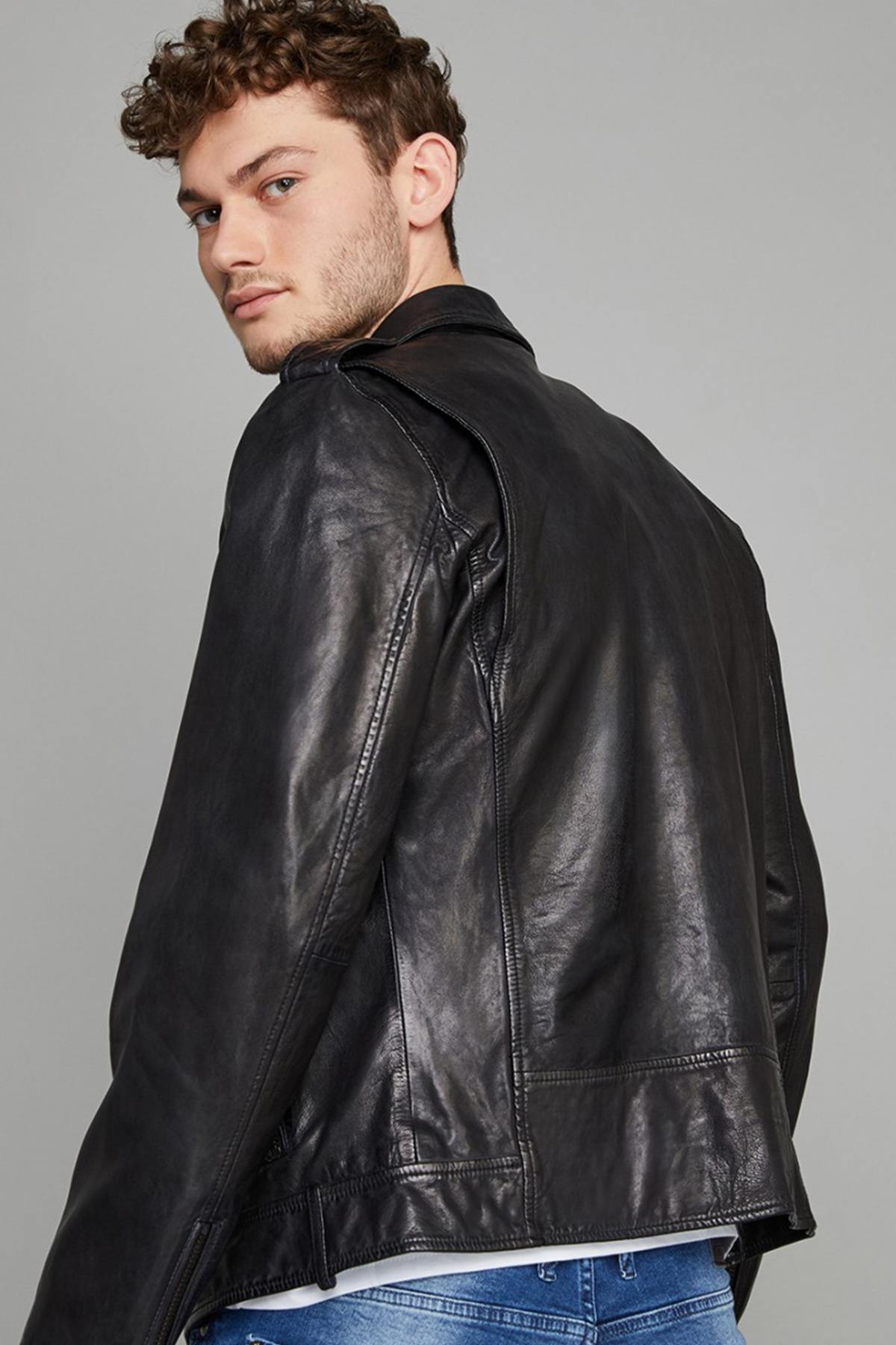 Black sheepskin rock jacket - Image n°4