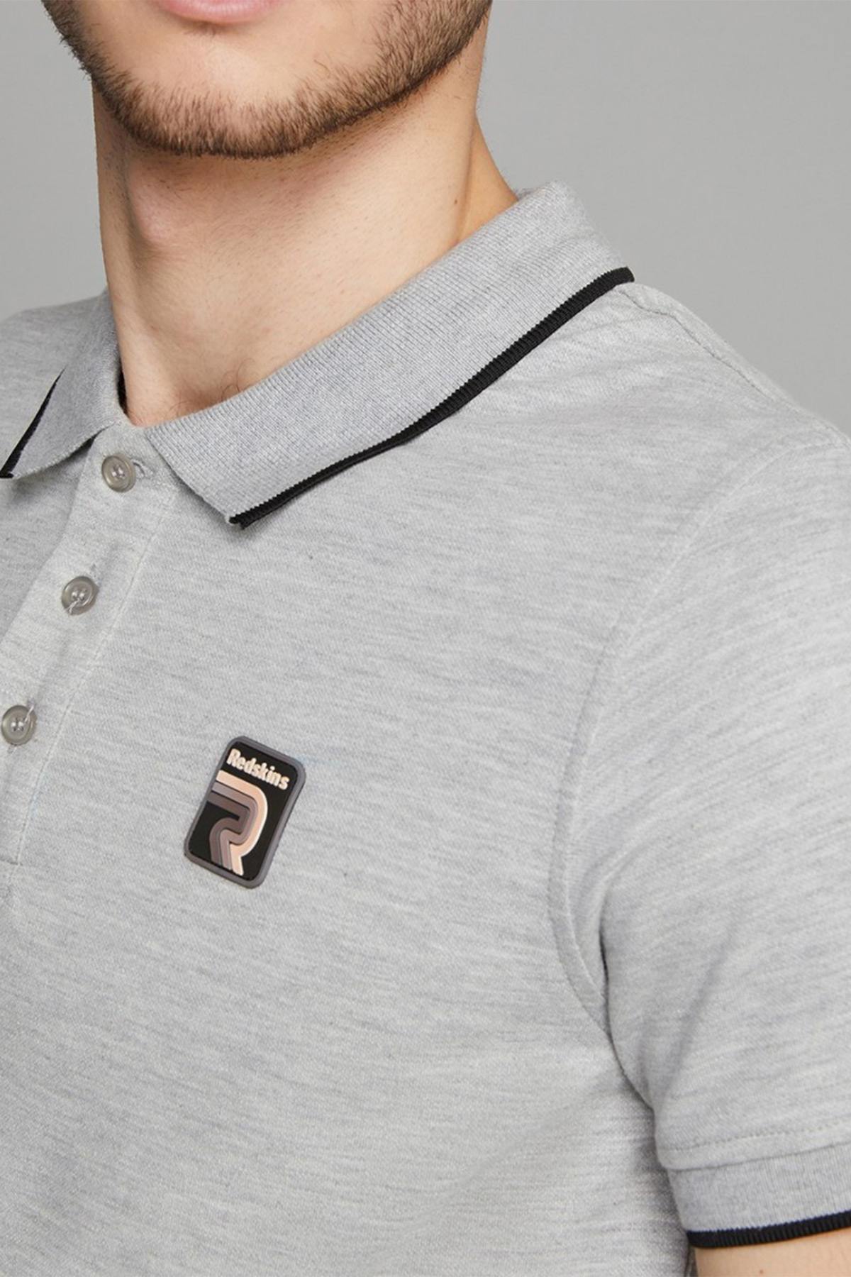 Heather gray polo shirt with black piping - Image n°2