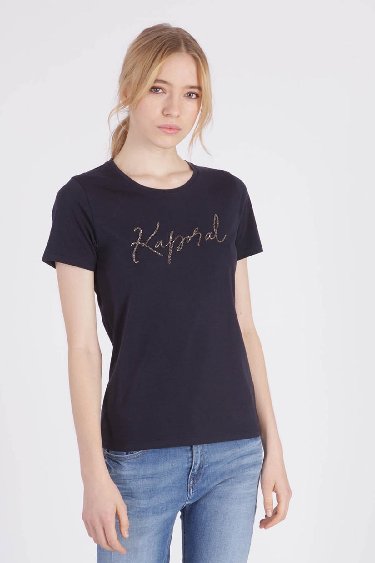 Navy blue T-shirt with pearl logo - Image n°1