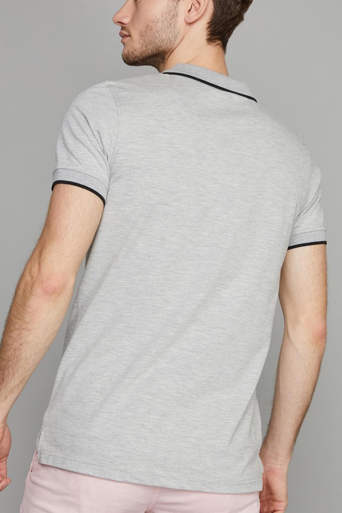 Heather gray polo shirt with black piping - Image n°4