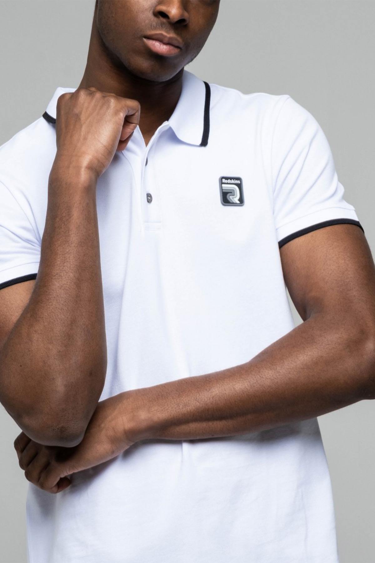 White polo shirt with black piping for men - Image n°4