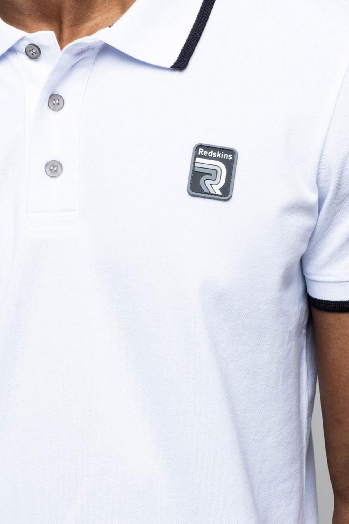 White polo shirt with black piping for men - Image n°2