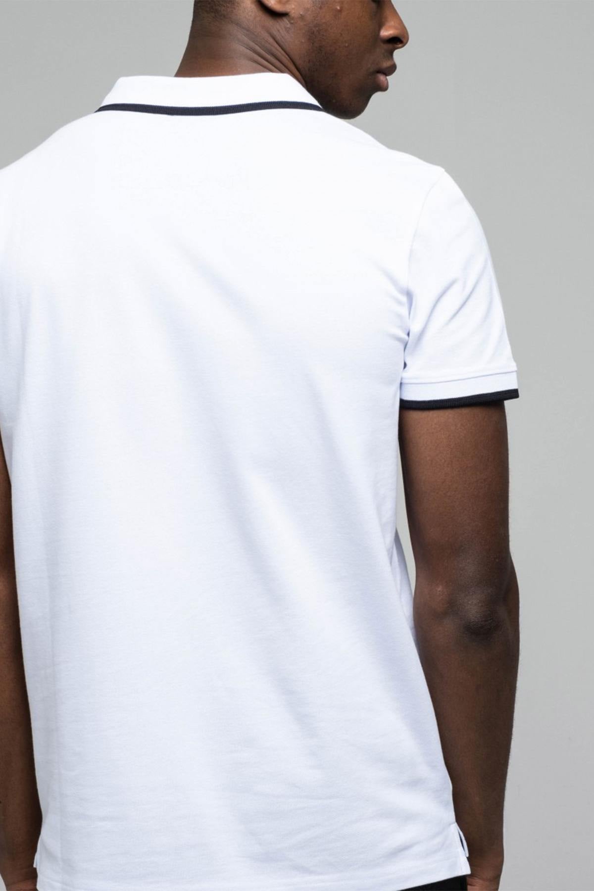 White polo shirt with black piping for men - Image n°3