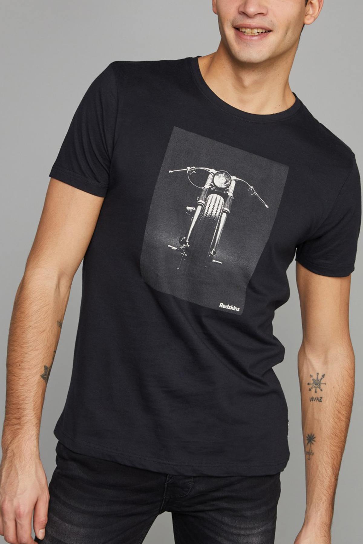 Black cotton t-shirt with motorcycle print - Image n°1