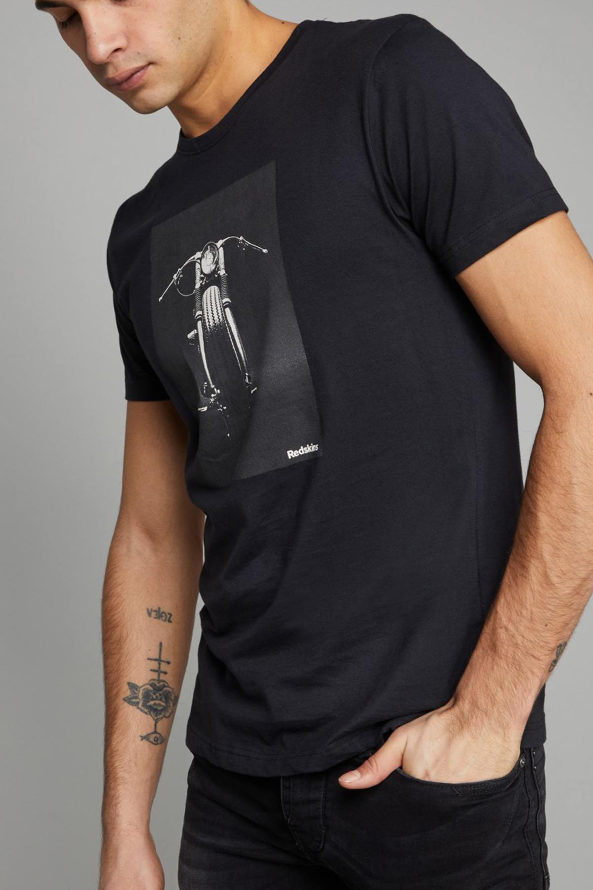 Black cotton t-shirt with motorcycle print - Image n°4