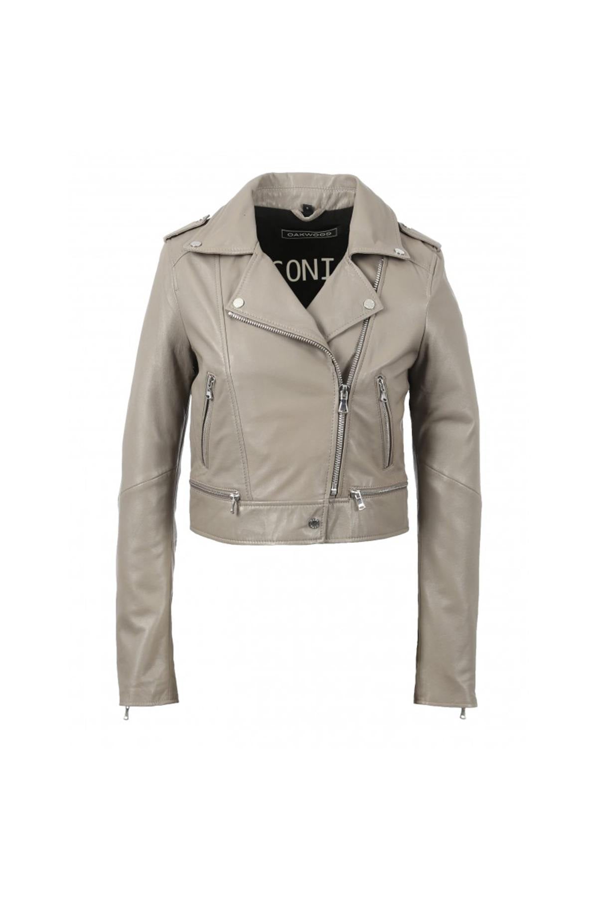 Short Biker Jacket in beige smooth leather - Image n°8