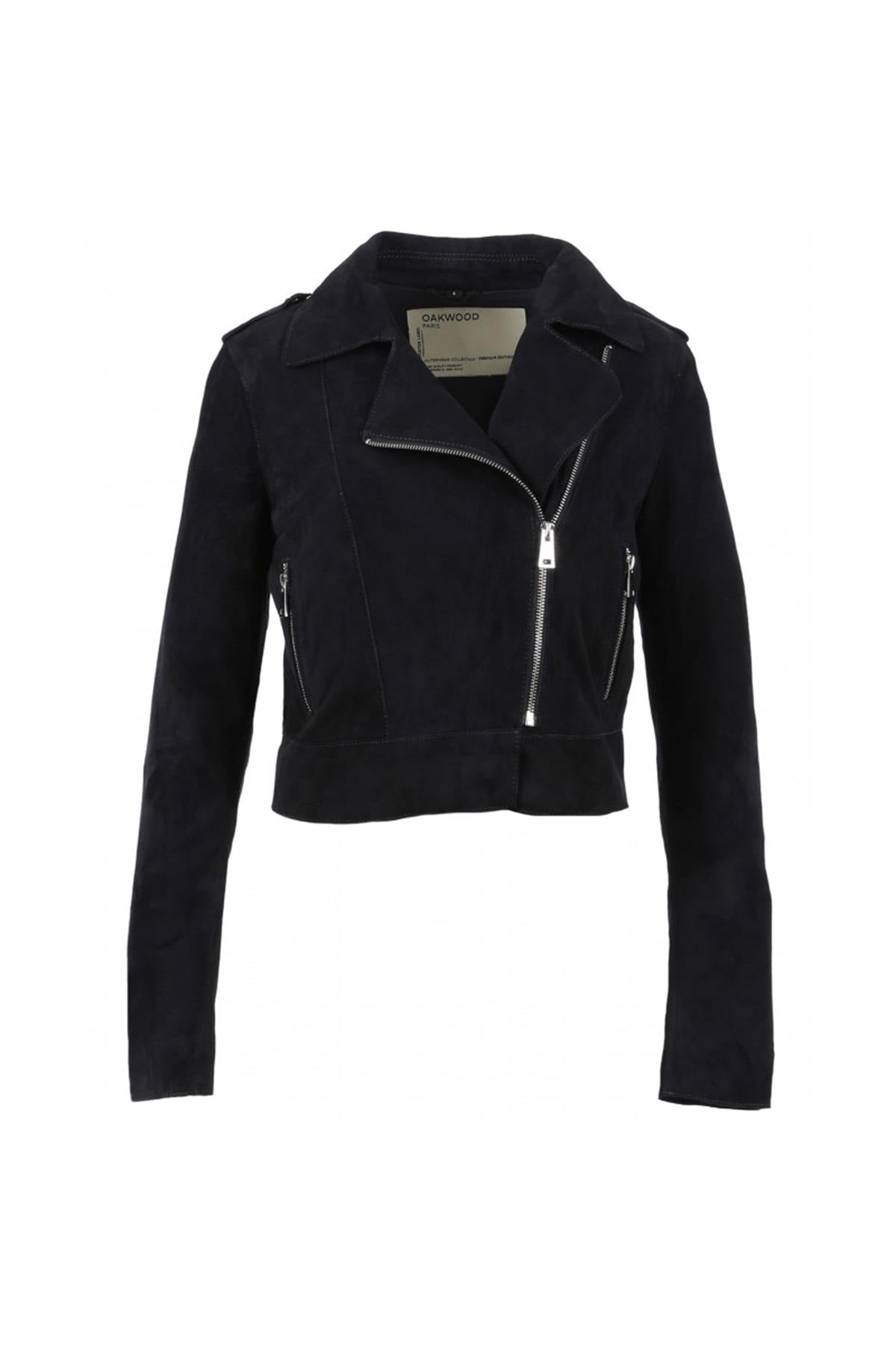 Navy blue suede leather Biker Jacket - Image n°9