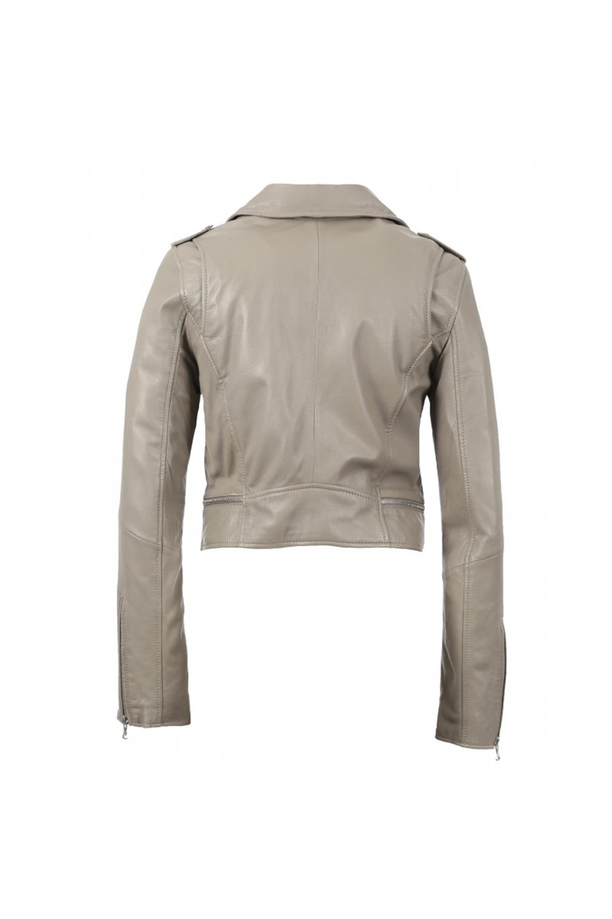 Short Biker Jacket in beige smooth leather - Image n°9