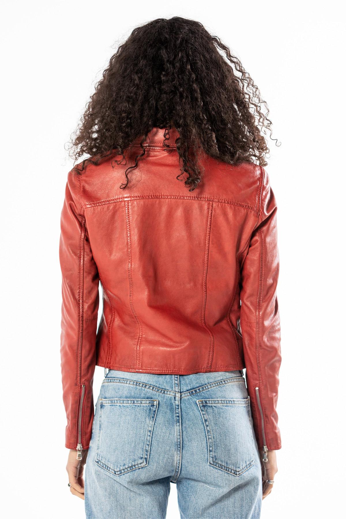 Shiny red Biker Jacket for women - Image n°4